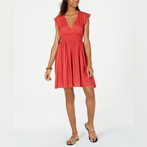 Roxy Coral V‑Neck Smocked Waist Mini Dress